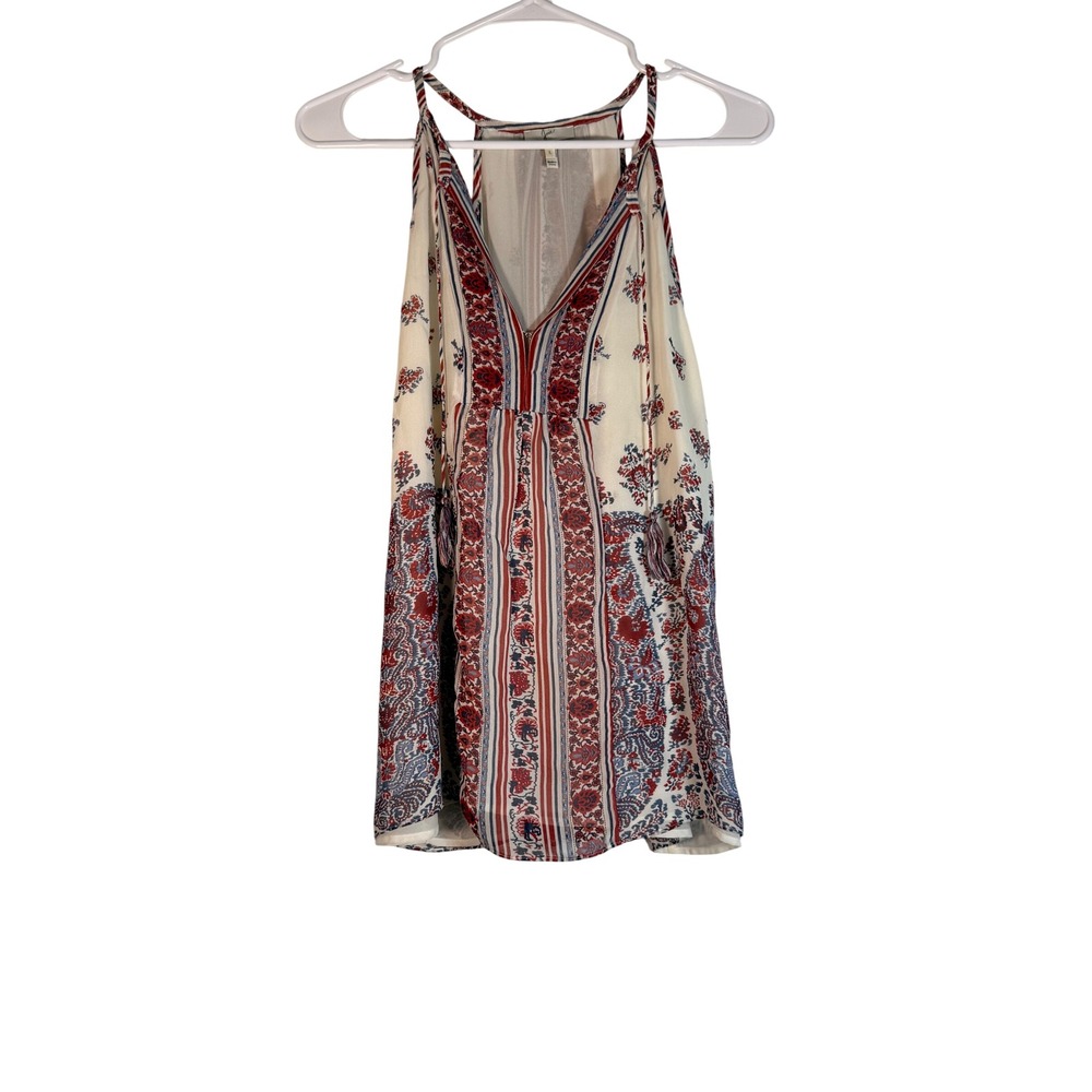 Joie Silk Y2K Flirty Fall Sleeveless Paisley Floral Tie Top Red White Blue Boho